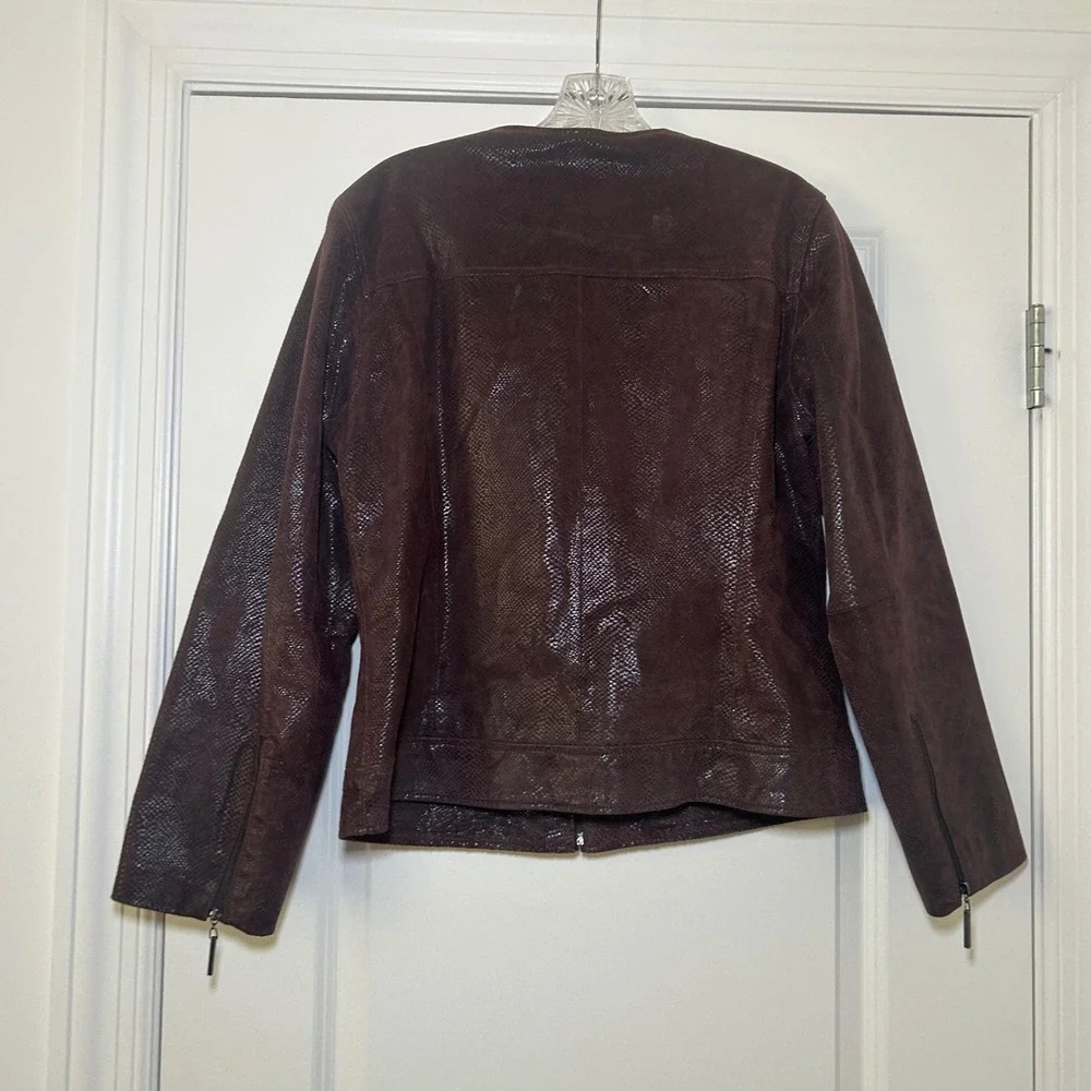 Terry Lewis Brown Snakeskin Embossed Genuine Leather Jacket Women Medium Moto